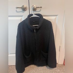 Black zip up fluffy jacket